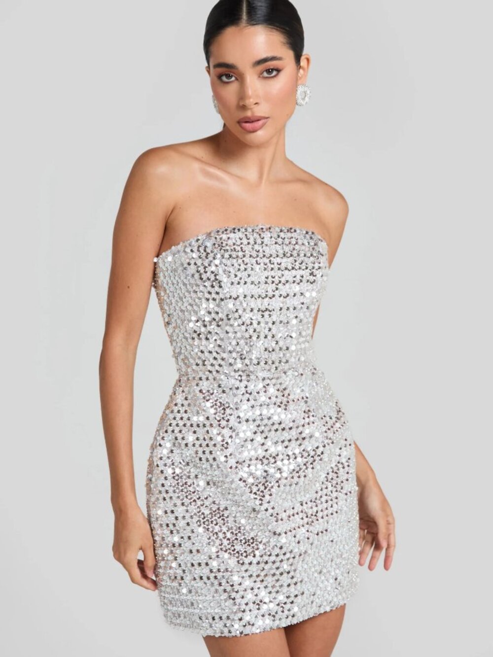 Nadine Merabi Lucia Silver Sequin Dress Small / US 4 NWT $615